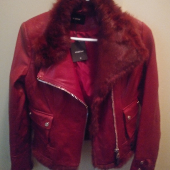 RUDSAK red leather jacket with rabbit fur collar. Size medium. - Picture 8 of 9